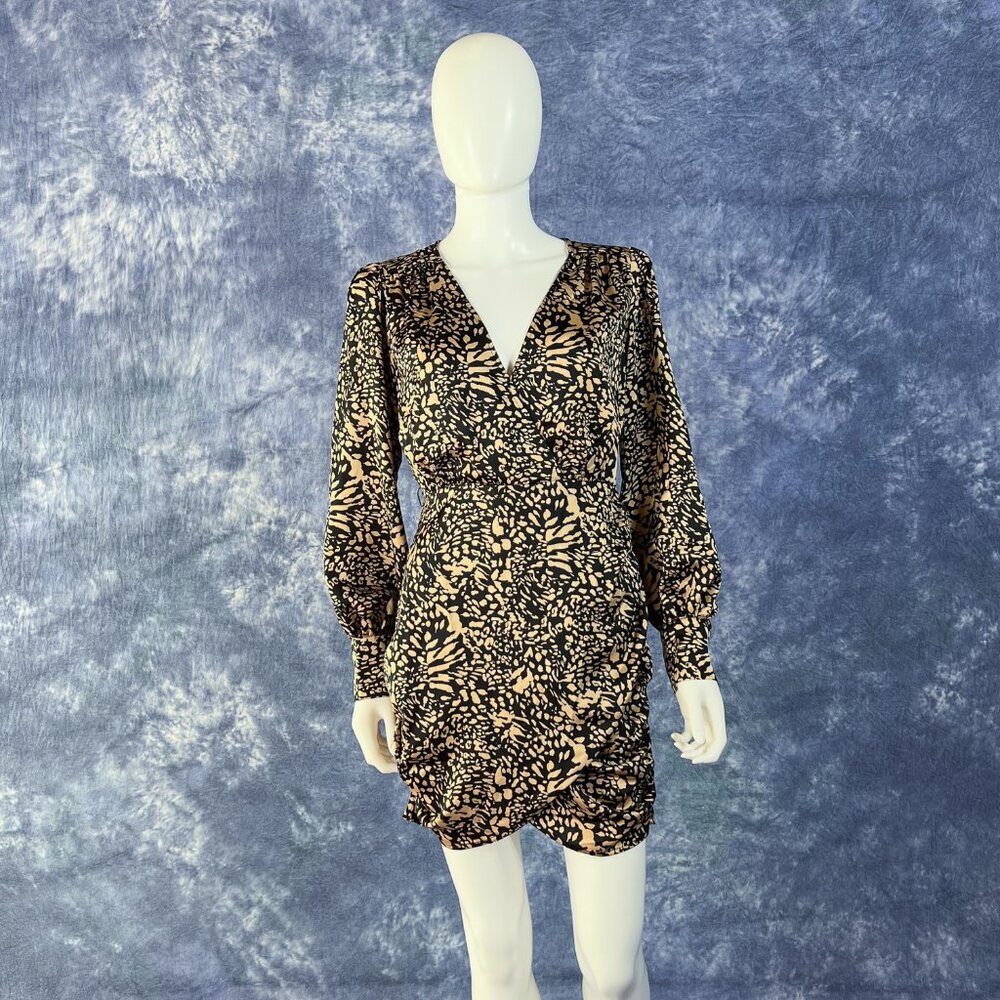 Lush Animal Print Faux Wrap Long Sleeve Mini Dress S